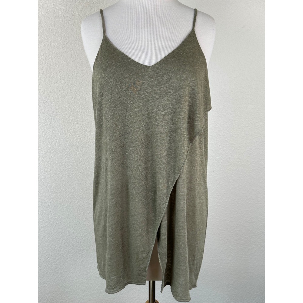 Chaser Olive Draped Tank Top Asymmetrical Wrap Hem V‎ Neck Minimalist Flowy Med
